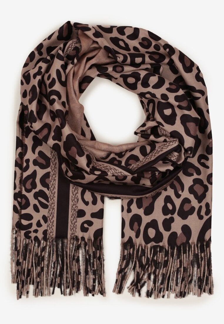 Ciemnobeżowy Wiskozowy Szalik Ozdobiony Frędzlami Siathara