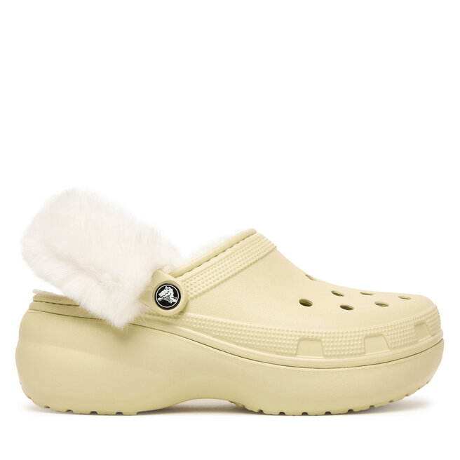 Klapki Crocs Classic Platform Fuzz Lined Clog 212854 Beżowy