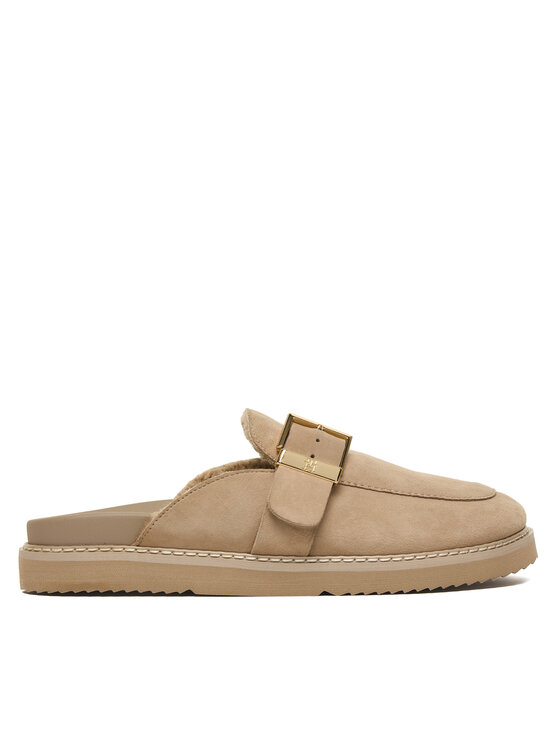 Tommy Hilfiger Klapki Th Buckle Fur Suede Mule FW0FW09083 Beżowy