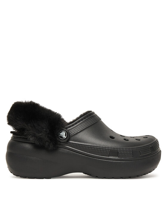 Crocs Klapki Classic Platform Fuzz Lined Clog 212854 Czarny