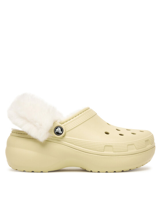 Crocs Klapki Classic Platform Fuzz Lined Clog 212854 Beżowy
