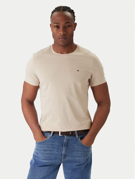 Tommy Jeans T-Shirt DM0DM04411 Beżowy Slim Fit