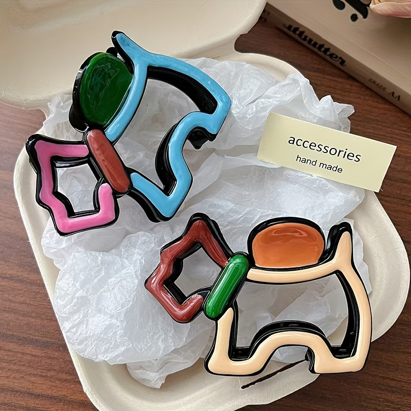 TEMU 2 szt. Urocze Spinki do Włosów w Kształcie Psa – Design Color-Blocking, Duże Klipsy Rekinowe dla Kobiet na Fryzury Updo, Bezpieczne Akcesoria do