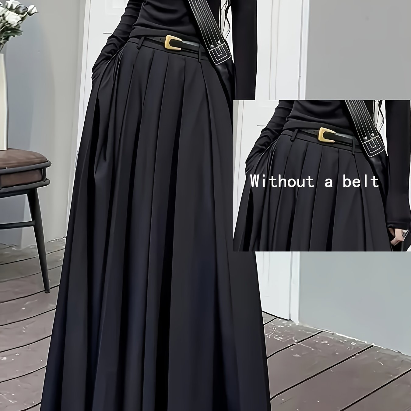 TEMU Spódnica Maxi z Wysokim Stanem dla Kobiet - Elegancka, Idealna na Codzienne i Formalne Wyjścia - Modne Spodnie-plecione Spódnice na Każdą Porę