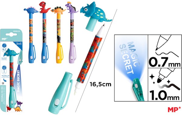 Długopis Szpiegowski UV z podwójną końcówką 0.7/1.0mm Dinozaury 1szt.mix