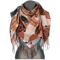 Chusta damska jesienno zimowa na prezent z frędzlami RCC19-2 brązowy