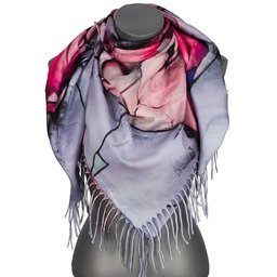 Chusta damska przejściowa jesienno zimowa na prezent z frędzlami RCC25-6 szary