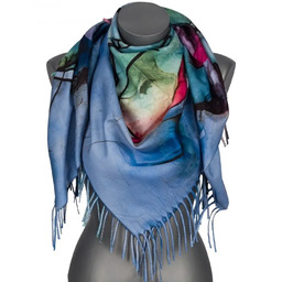 Chusta damska przejściowa jesienno zimowa na prezent z frędzlami RCC25-7 niebieska