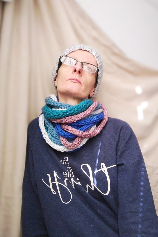 Szal zamotka szalik wrzosowo morski