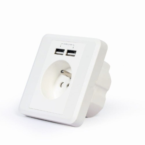 Gembird GNIAZDO GNIAZDKO POJEDYNCZE Z BOLCEM BIAŁE PODTYNKOWE 2X USB 250V
