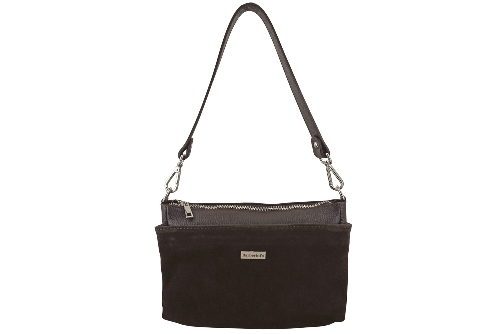 Pojemna torebka listonoszka ze skóry i zamszu - Brązowa ciemna