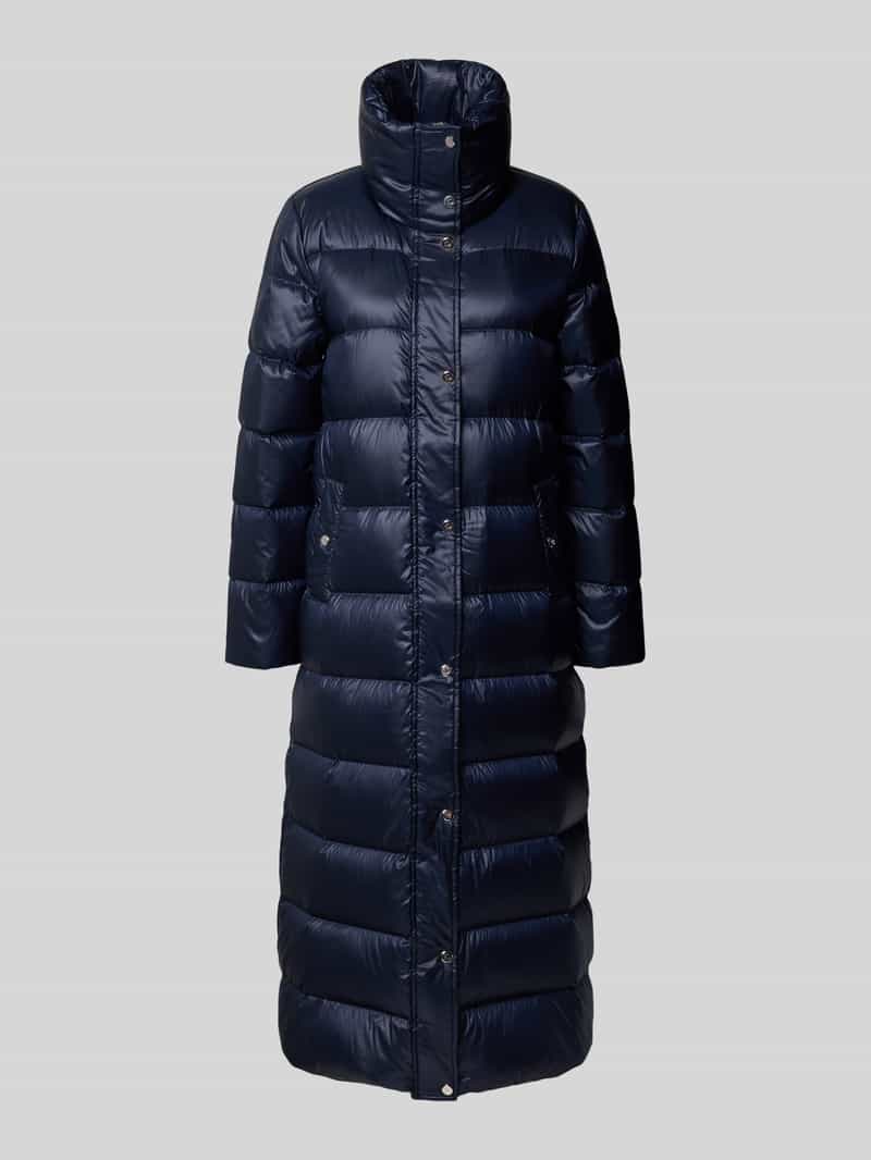 Płaszcz puchowy ze stójką i bocznymi zamkami błyskawicznymi
