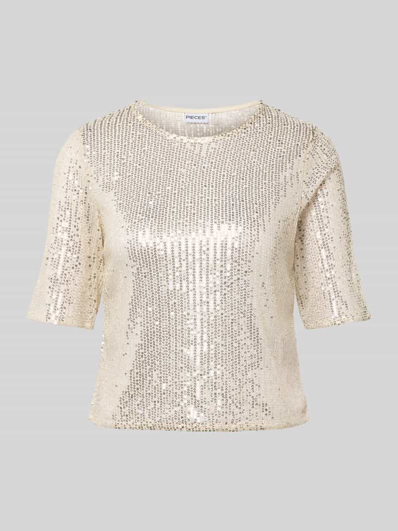 T-shirt o kroju shaped fit z cekinowym obszyciem model ‘JACK’