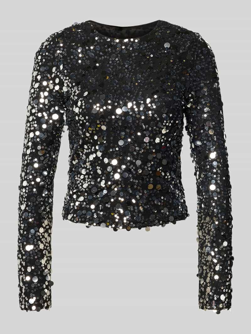 Bluzka o kroju slim fit z długim rękawem i cekinowym obszyciem model ‘CATINA’