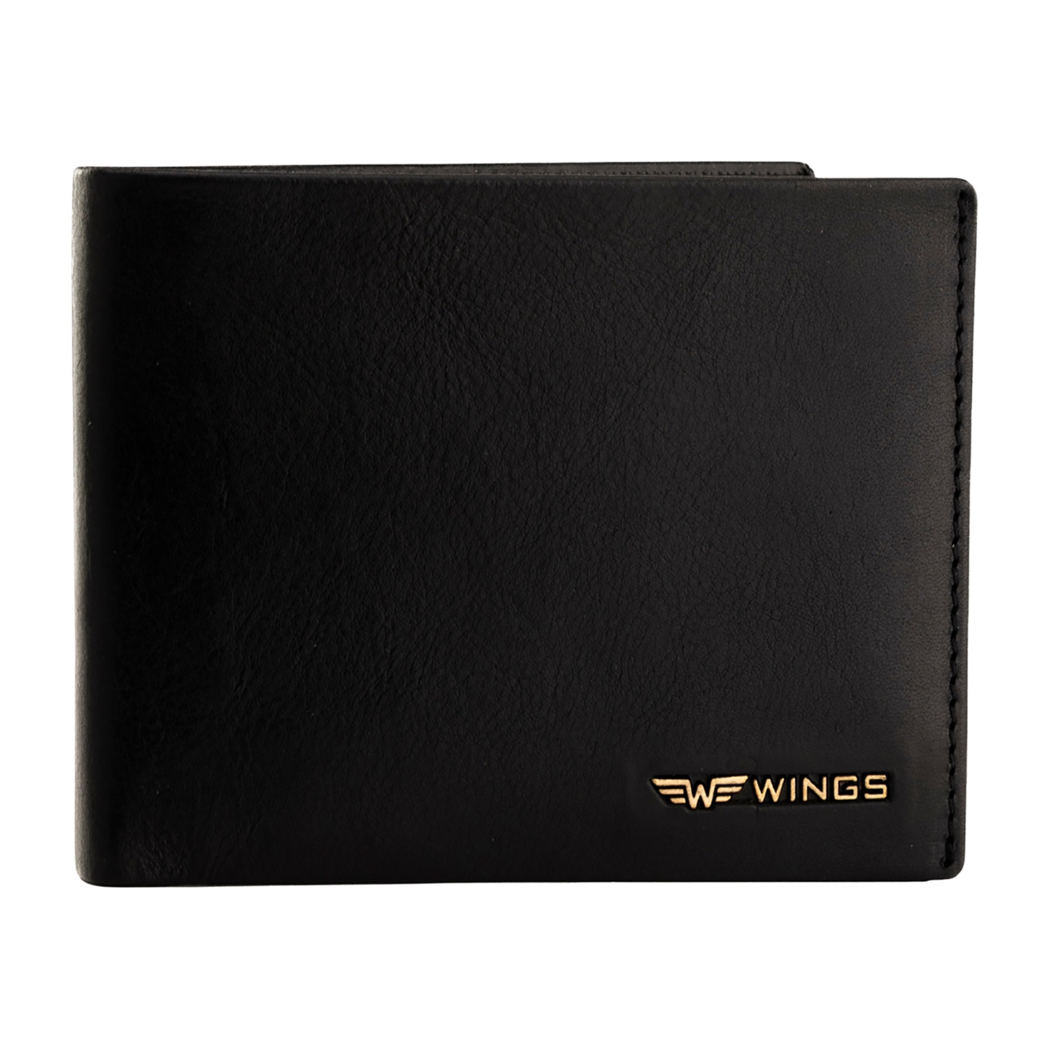 Portfel męski ze skóry bydlęcej Wings, 11 x 13 x 2 cm, RFID, czarny
