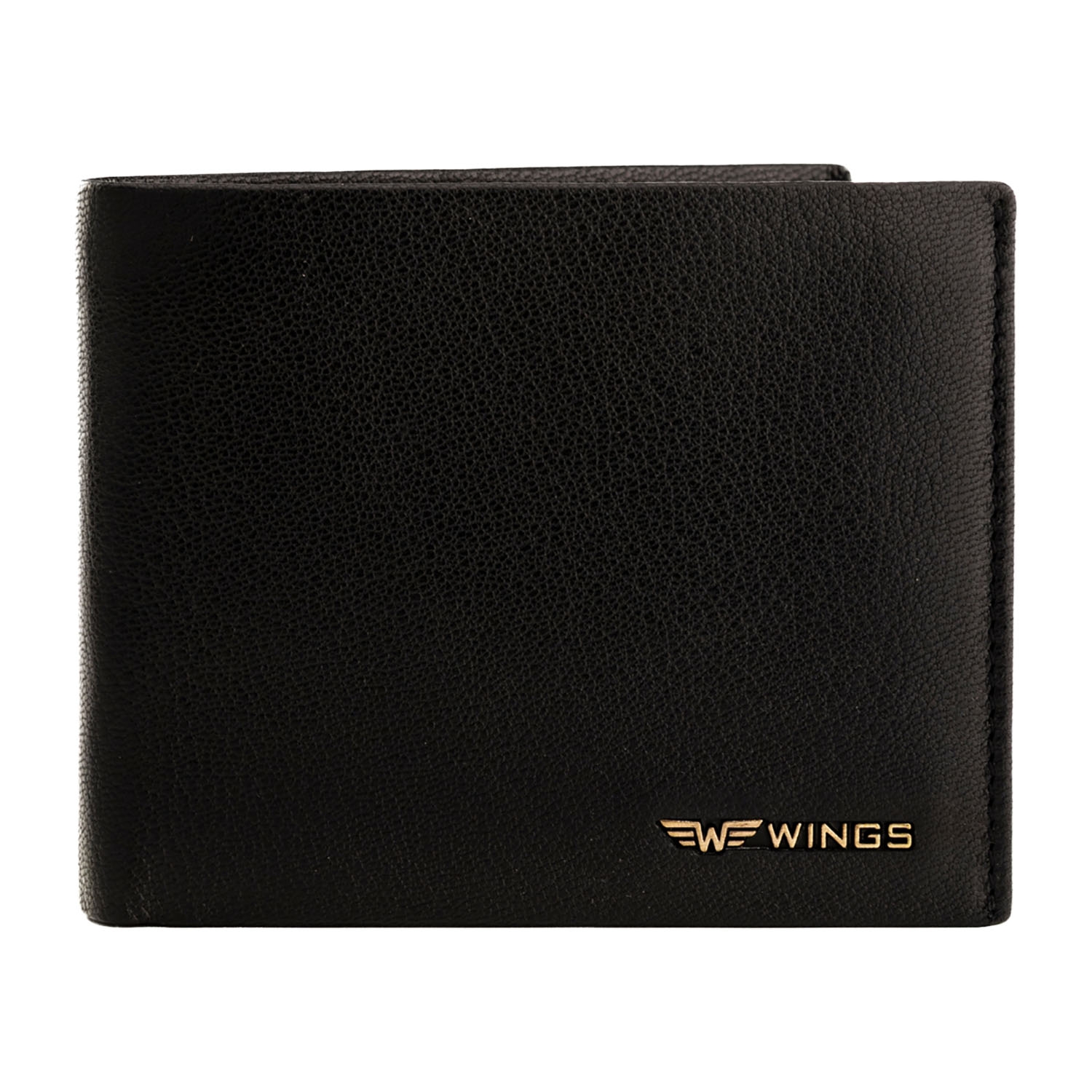 Portfel męski ze skóry koziej Wings, 11 x 13 x 2 cm, RFID, czarny