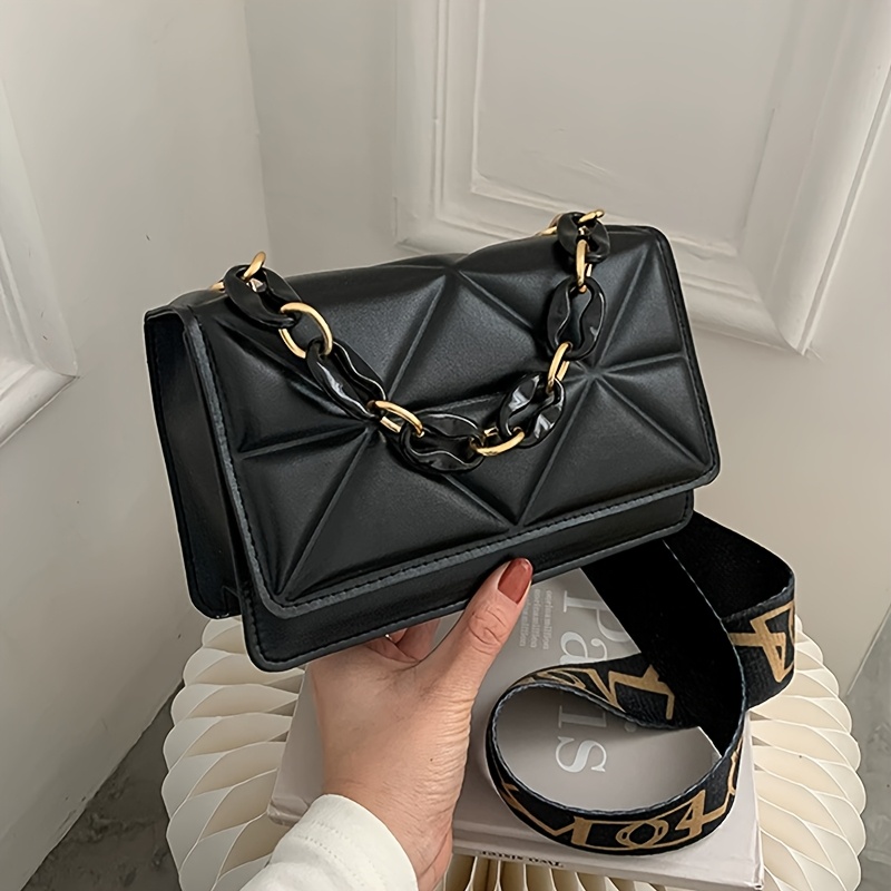 TEMU Retro Torba na Ramię dla Kobiet w 4 Kolorach (Biały/Czarny/Różowy/Brązowy) - Regulowany Szeroki Pasek, Złote Ozdoby i Zapinka, Casualowa Torebka