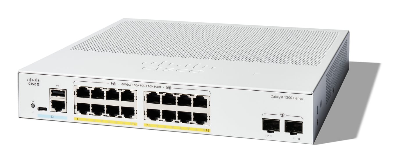 Cisco Catalyst C1200-16P-2G-RF łącza sieciowe Zarządzany L2 Gigabit Ethernet (10/100/1000) Obsługa PoE Biały