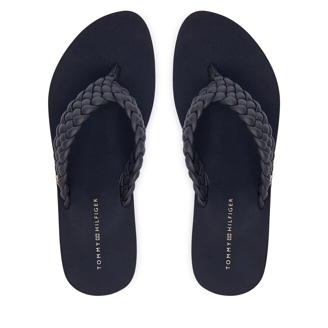 Japonki Tommy Hilfiger Th Wedge Cornrow Beach Sandal FW0FW09037 Granatowy