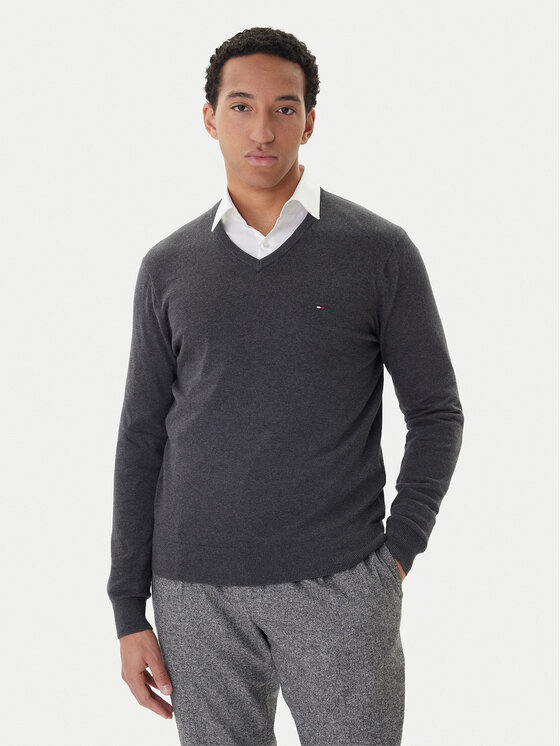 Tommy Hilfiger Sweter Essential MW0MW14745 Szary Regular Fit