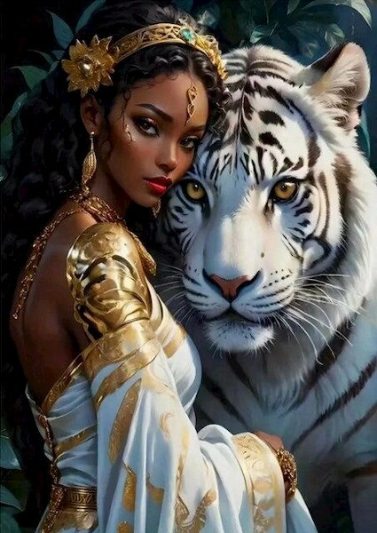 Diamentowa mozaika Księżniczka i biały tygrys 30x40cm 2001359