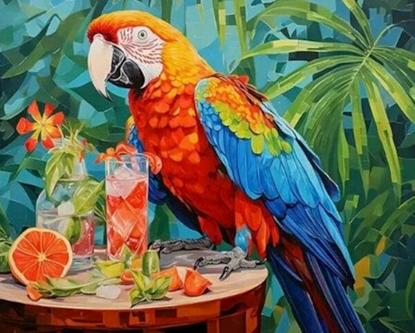 Diamentowa mozaika Kolorowe Papuga na stole z napojami 30x40cm 2001366