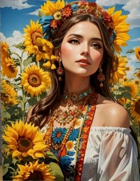 Diamentowa mozaika Kobieta, słowianka w słoniecznikach 30x40cm 2001722