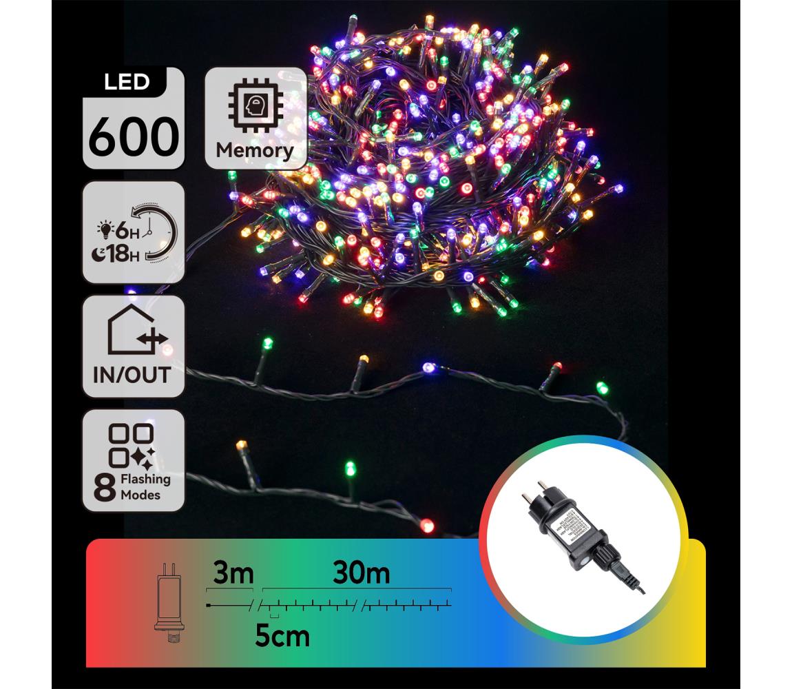 Aigostar - LED RGBY Zewnętrzne lampki świąteczne 600xLED/6W/230V/8 funkcji 30m IP44
