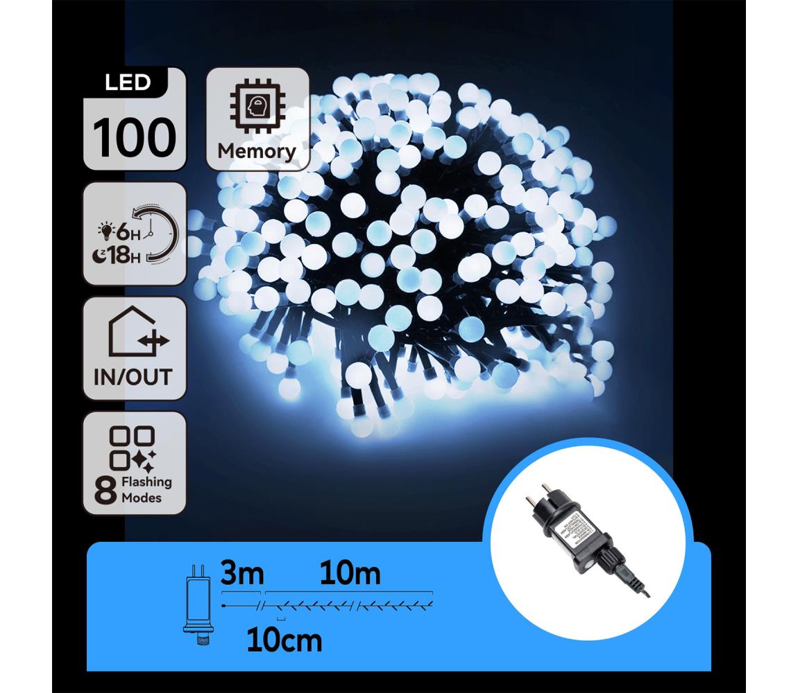 Aigostar - Zewnętrzny łańcuch dekoracyjny LED 100xLED/3,6W/230V/8 funkcji 10m IP44 zimna biała