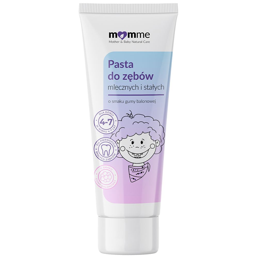 Momme, pasta do zębów dla dzieci 4-7 lat, smak gumy balonowej, 50 ml