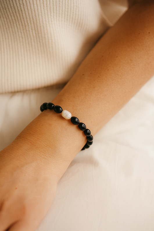 Bransoletka wiśniowy bursztyn i perła