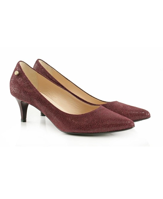 Czółenka Skórzane szpilki niskie -kolor śliwkowy (3615)