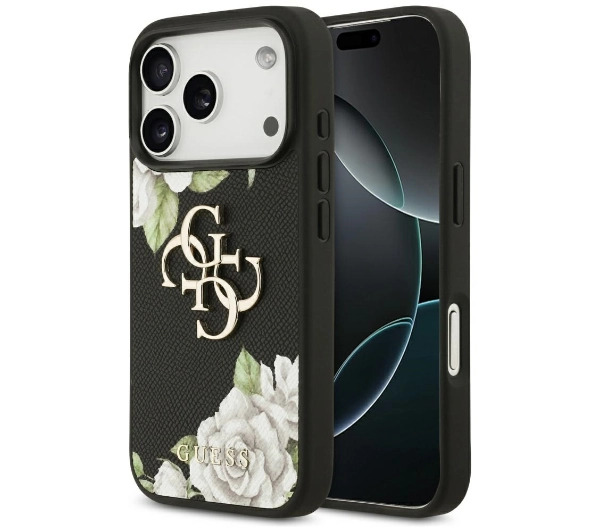 Guess Grained Roses & Big 4G Logo do iPhone 17 Pro czarny