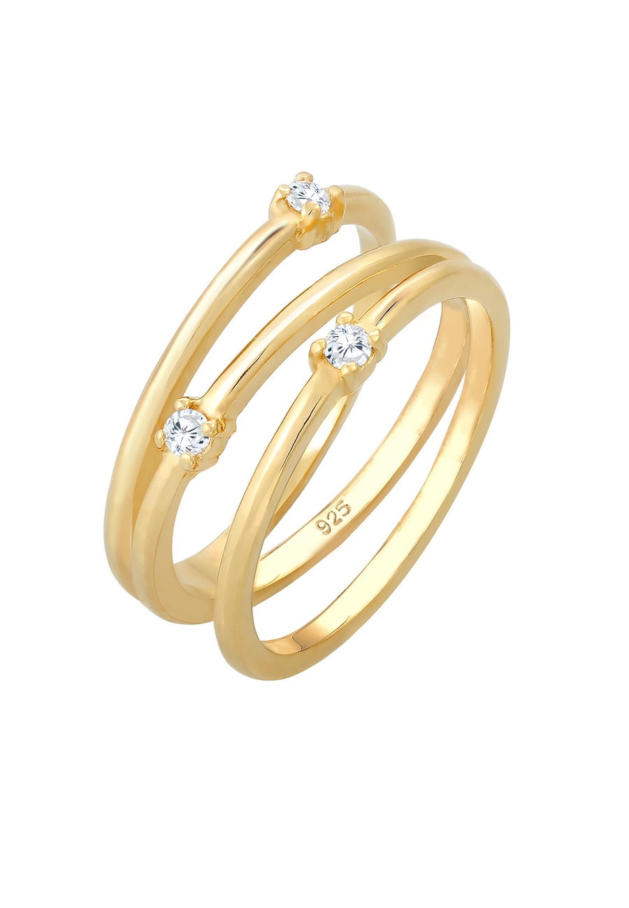 Elli Pierścionek pieluszkowy damski filigranowy elegancki z kryształkami cyrkonu w 925 Sterling Silver pozłacany Pierścionki 1 ct Damski