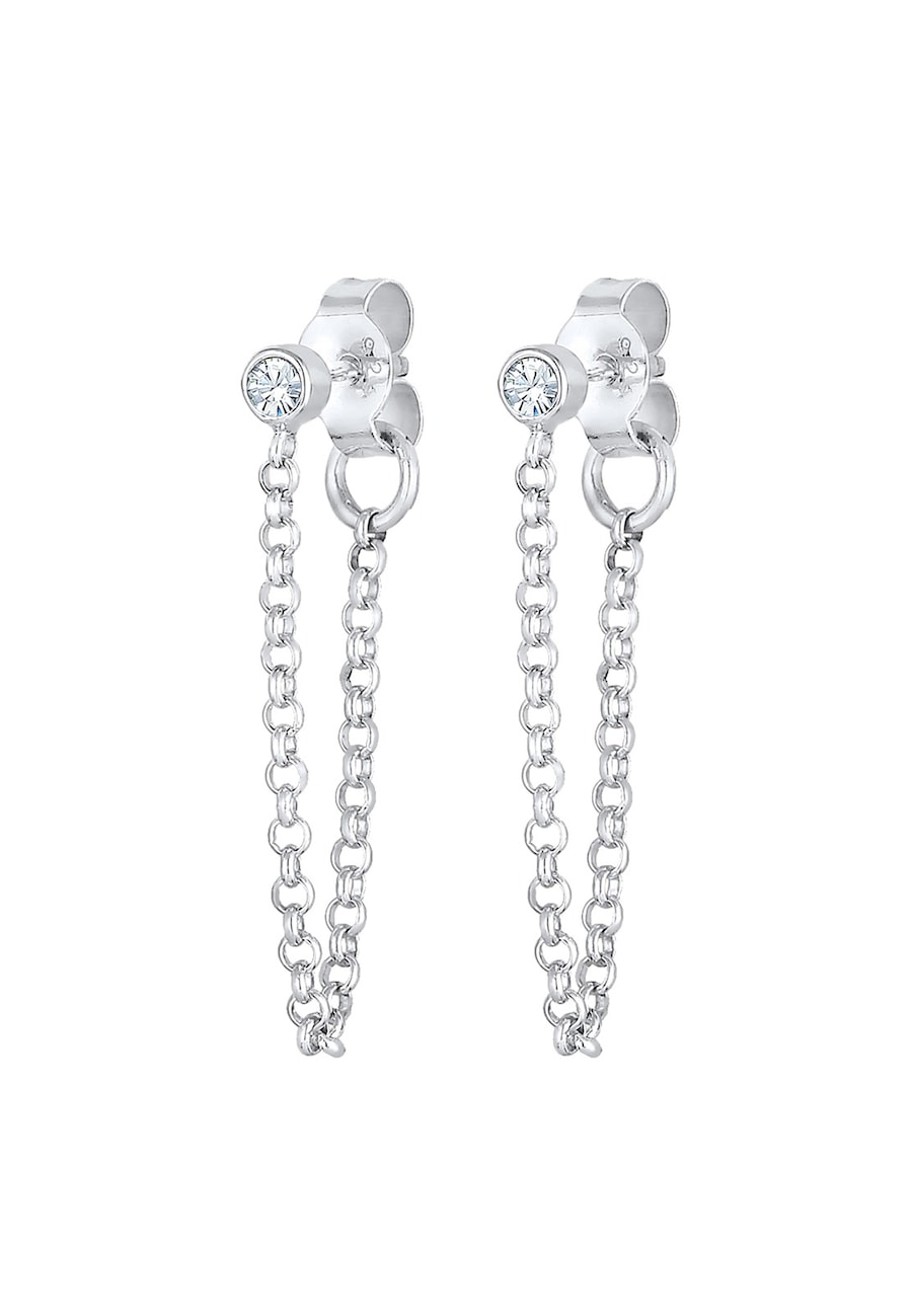 Elli Damskie kolczyki sztyfty łańcuszek Trend Geo z kryształem w srebrze próby 925 sterling silver Kolczyki 1 ct