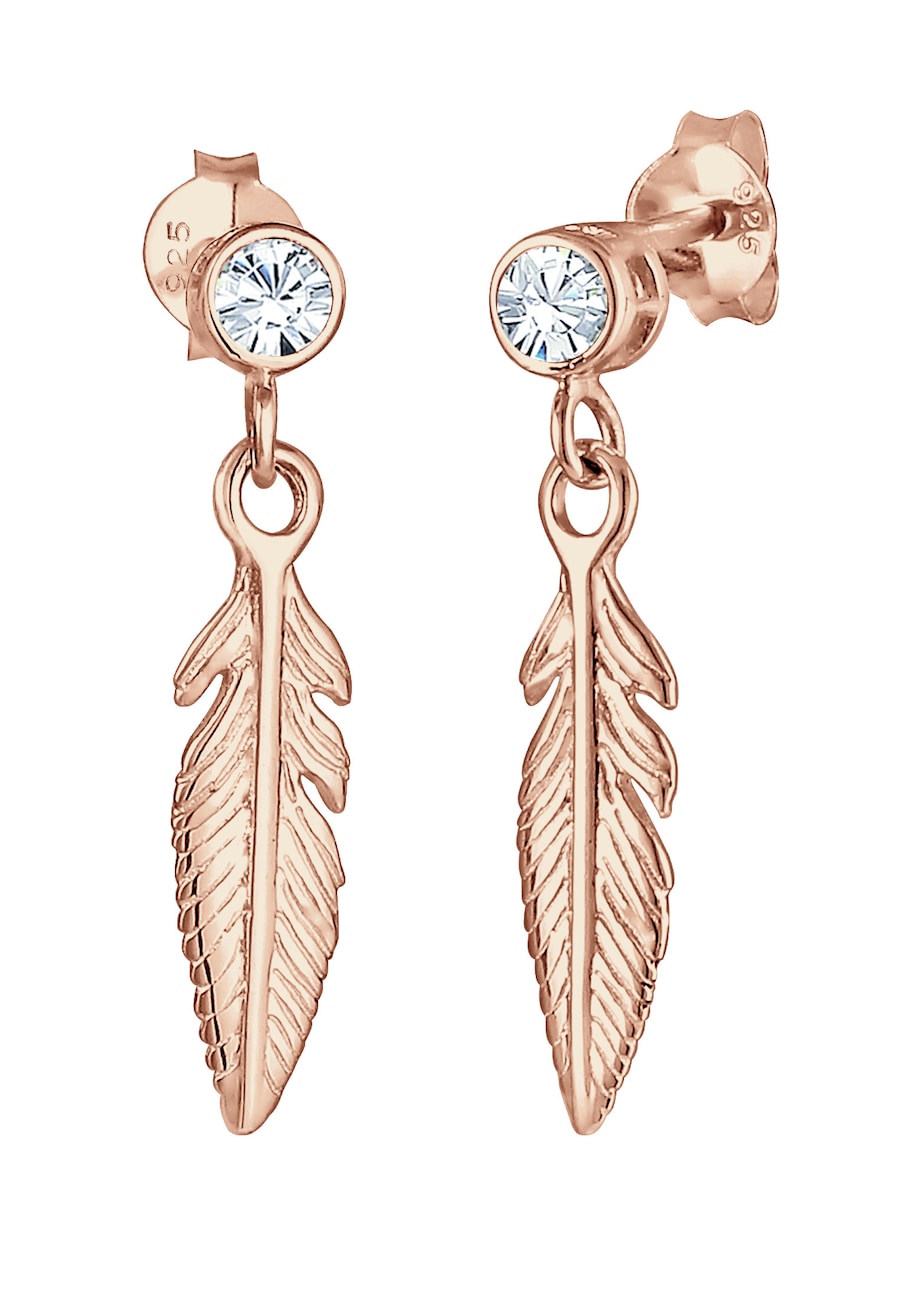 Elli Damskie kolczyki wiszące Pióro Boho z kryształem w srebrze próby 925 Sterling Silver Kolczyki 1 ct