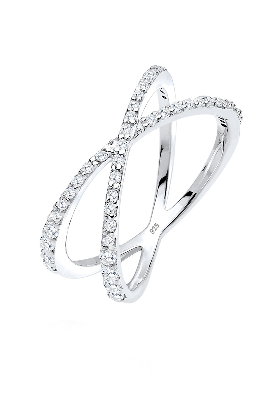 Elli Damski pierścionek skręcony X z kryształami z cyrkoniami w srebrze próby 925 Sterling Silver Pierścionki 1 ct
