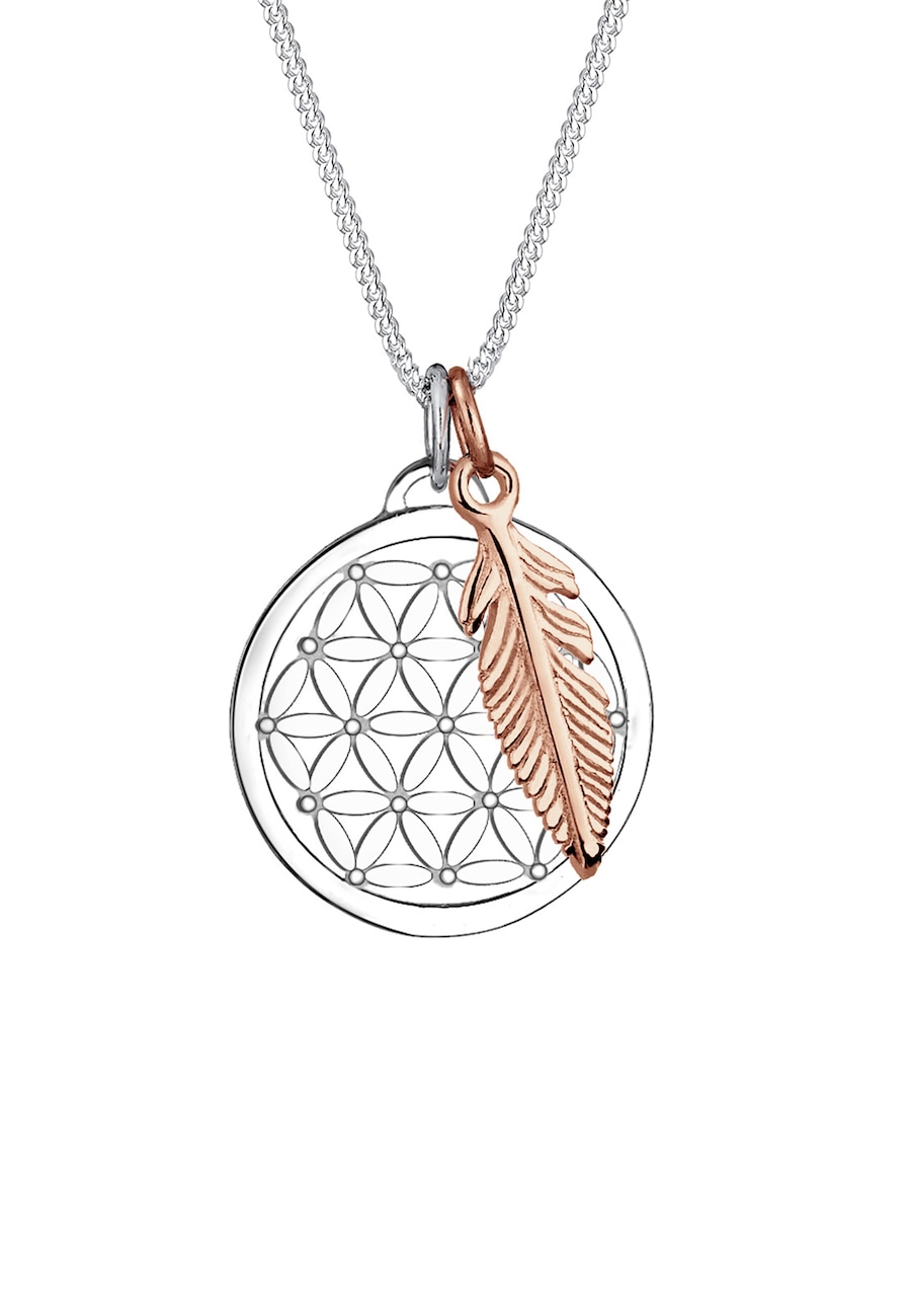 Elli Damski wisior kwiat życia pióro Bi-Colour ze srebra próby 925 Sterling Silver Naszyjniki 1 ct