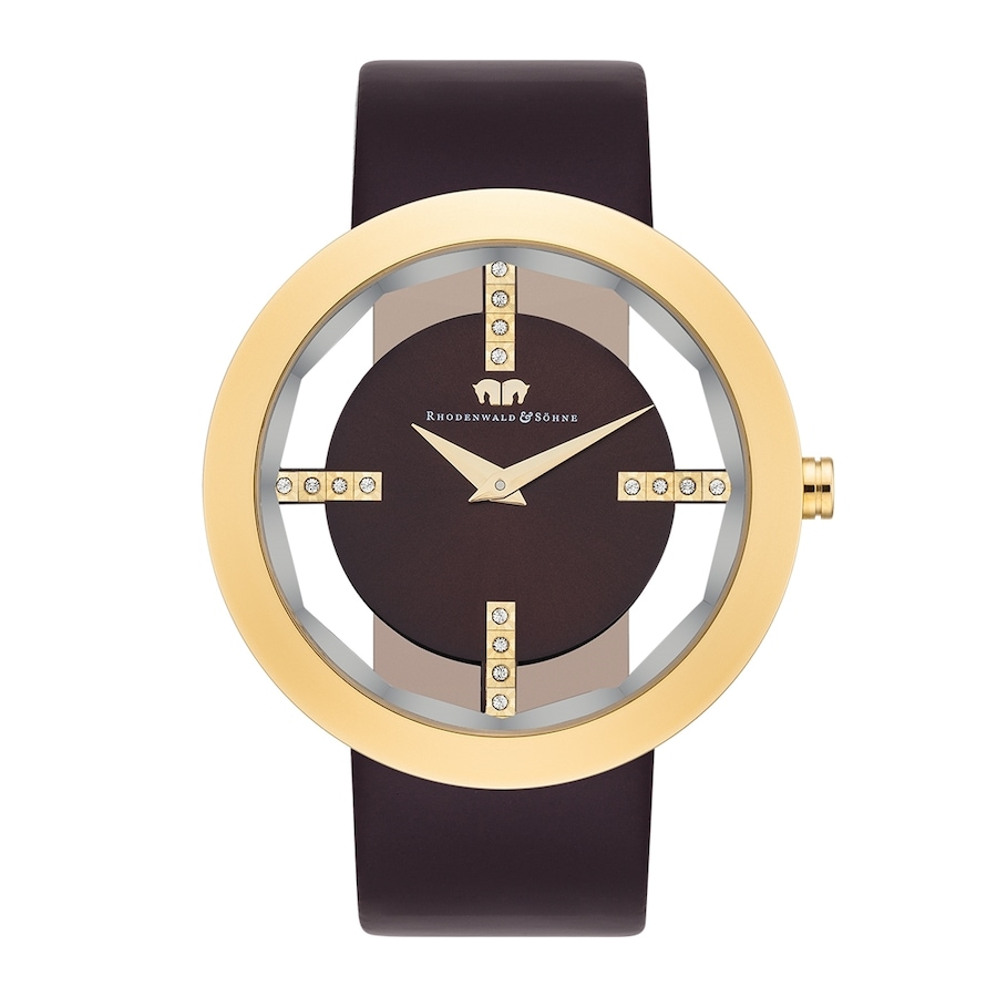 Rhodenwald & Söhne Zegarek kwarcowy Lucrezia żółte złoto Skóra naturalna Ciemnobrazowy Zegarki damskie 1 ct Damski