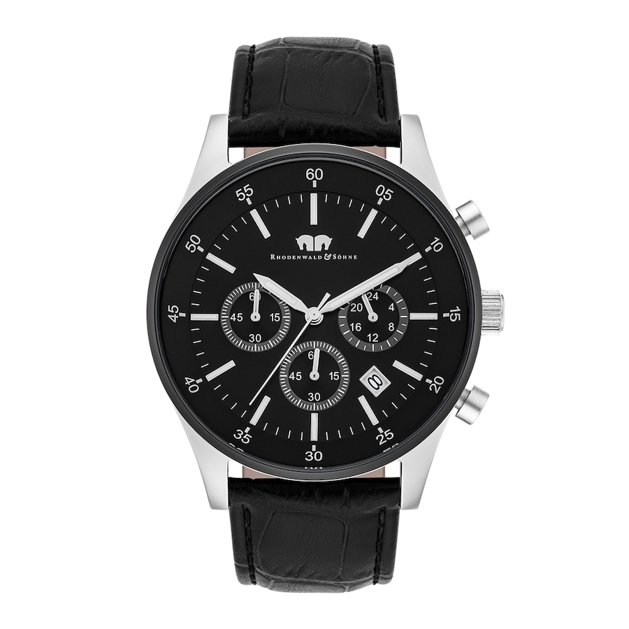 Rhodenwald & Söhne Chronograf Goodwill Srebrny/czarny Skóra naturalna Czarny Zegarki męskie 1 ct Męskie