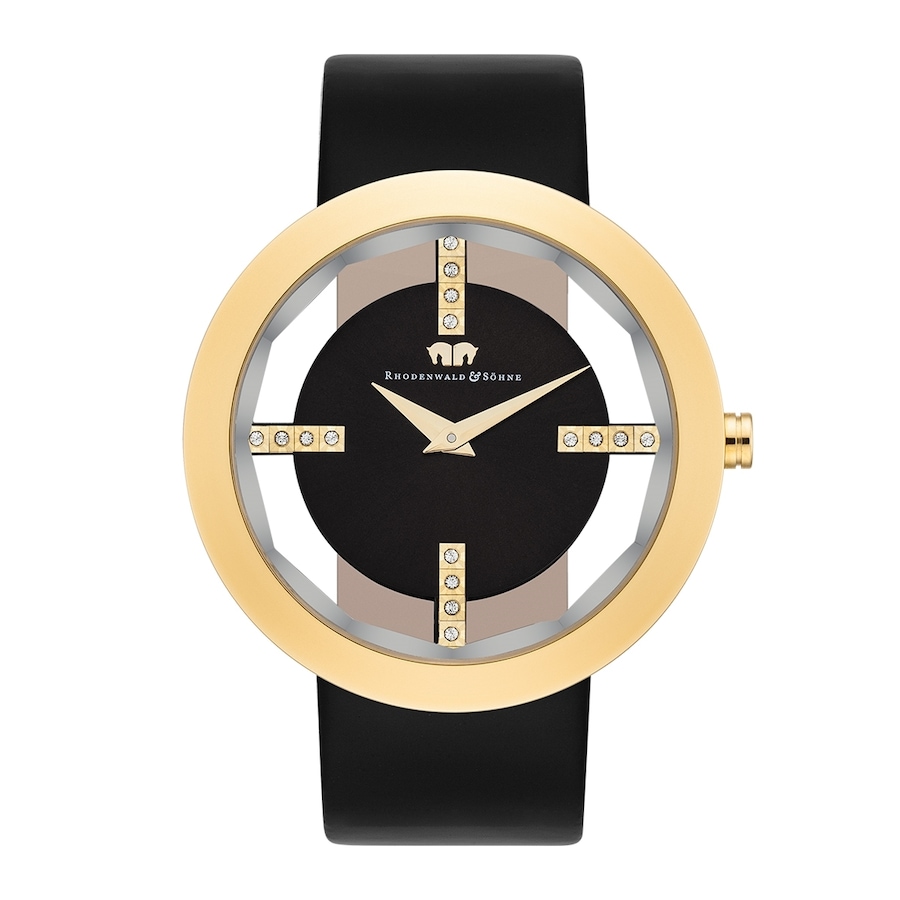 Rhodenwald & Söhne Zegarek kwarcowy Lucrezia żółte złoto Skóra naturalna Czarny Zegarki damskie 1 ct Damski