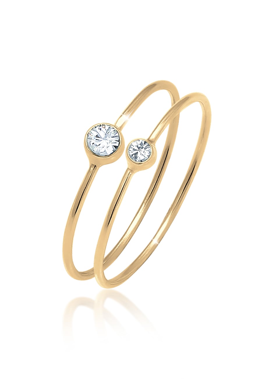Elli Komplet damski Elegancki zestaw podstawowy z kryształami wykonany ze srebra próby 925 Sterling Silver Pierścionki 1 ct Damski