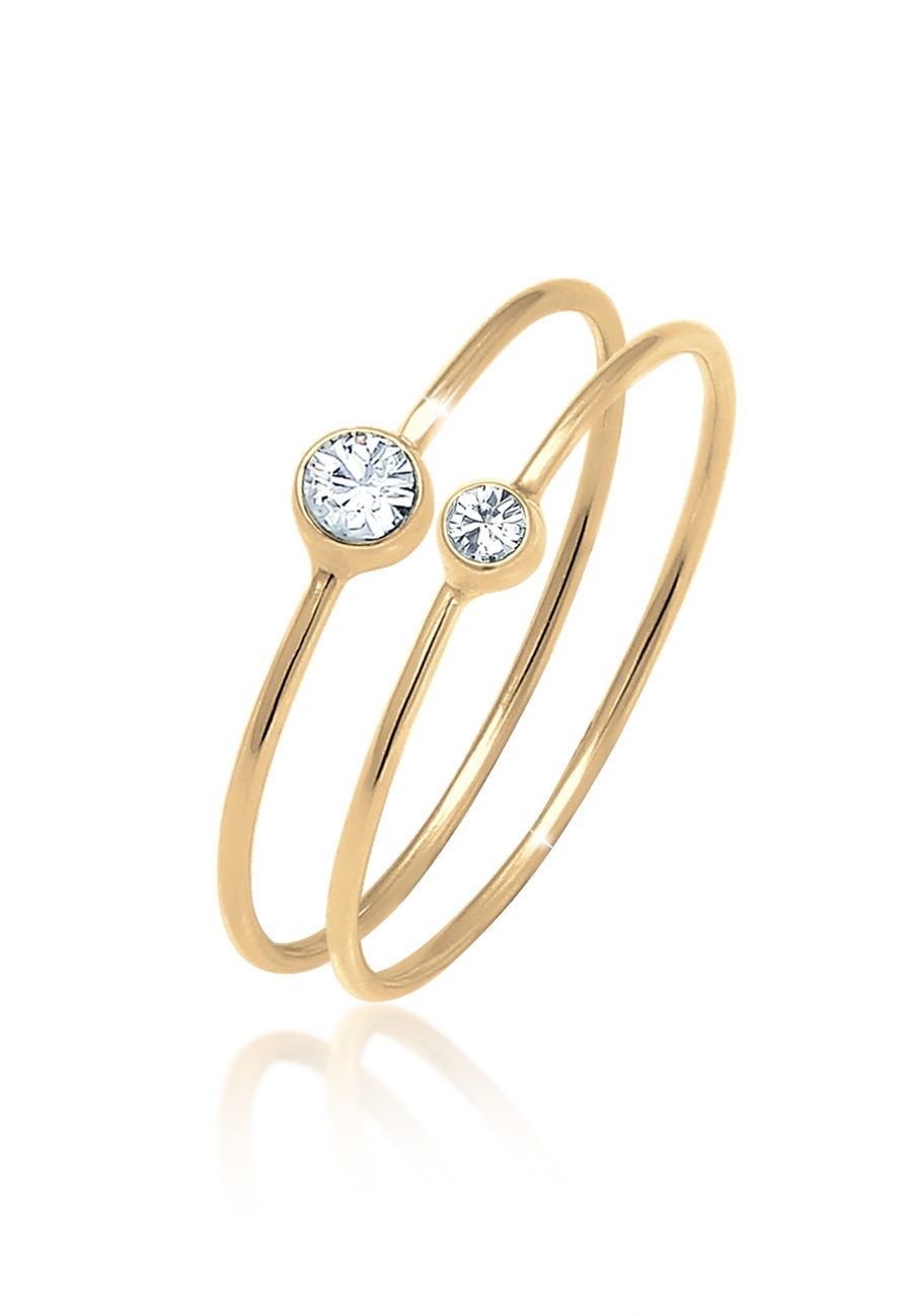 Elli Komplet damski Elegancki zestaw podstawowy z kryształami wykonany ze srebra próby 925 Sterling Silver Pierścionki 1 ct Damski