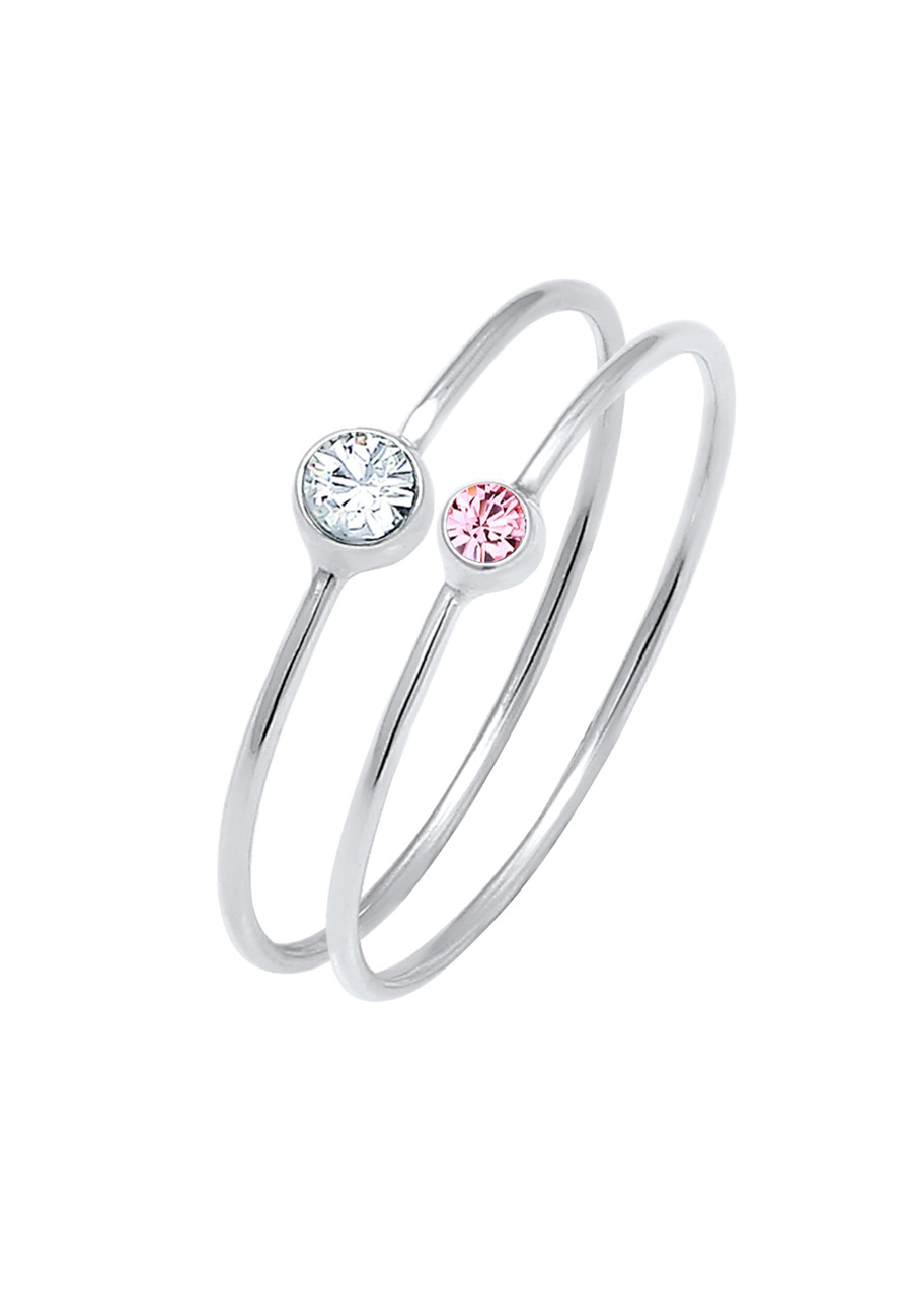 Elli Komplet damski Elegancki zestaw podstawowy z kryształami wykonany ze srebra próby 925 Sterling Silver Pierścionki 1 ct Damski