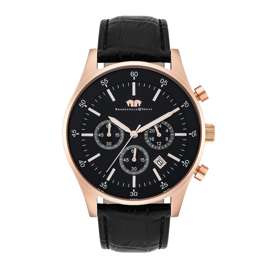 Rhodenwald & Söhne Chronograf Goodwill Różowy złoty Skóra naturalna Czarny Zegarki męskie 1 ct Męskie