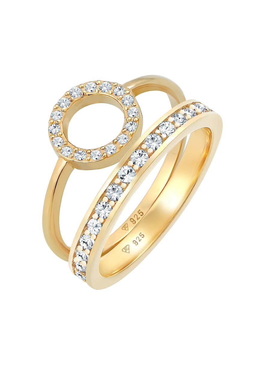 Elli PREMIUM Damska obrączka Duo Memorie Circle Geo Timeless z kryształami w srebrze próby 925 sterling silver Pierścionki 1 ct Damski
