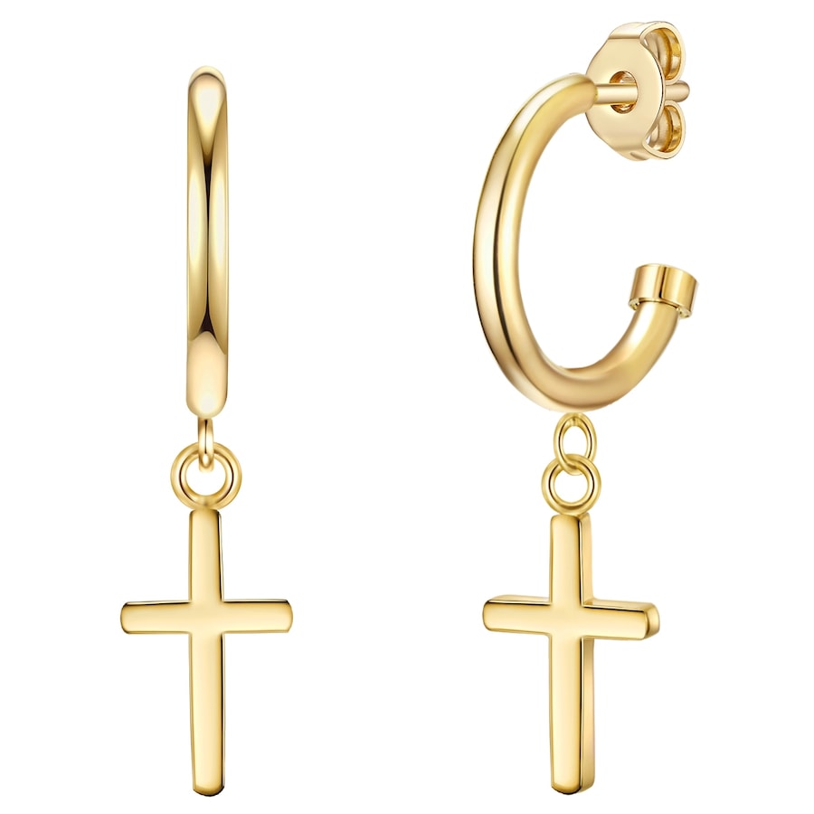 EASTSIDE Kolczyki kreole ze stali szlachetnej Krzyżyk Stal szlachetna żółte złoto Kolczyki koła 1 ct Damski