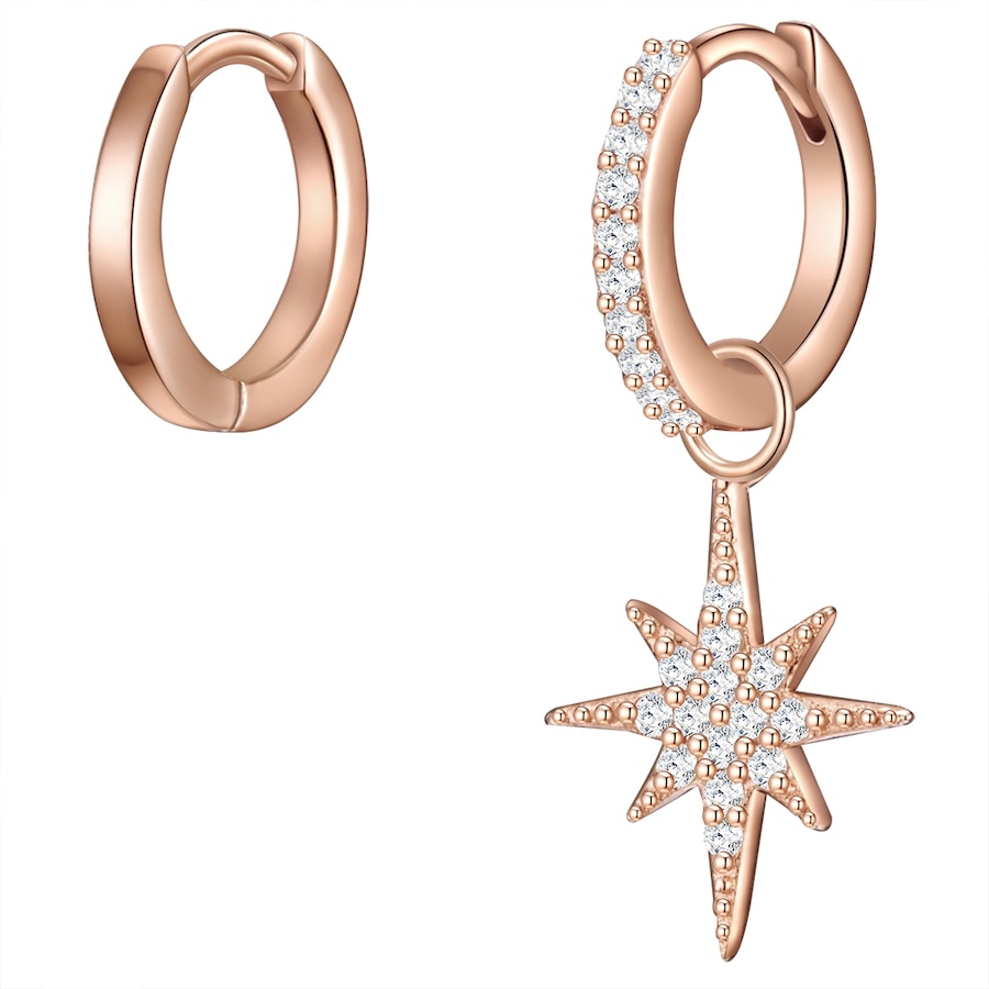 Glanzstücke München Srebrne kolczyki kreole Gwiazda srebro wysokiej próby Cyrkonia różowe złoto Kolczyki koła 1 ct Damski
