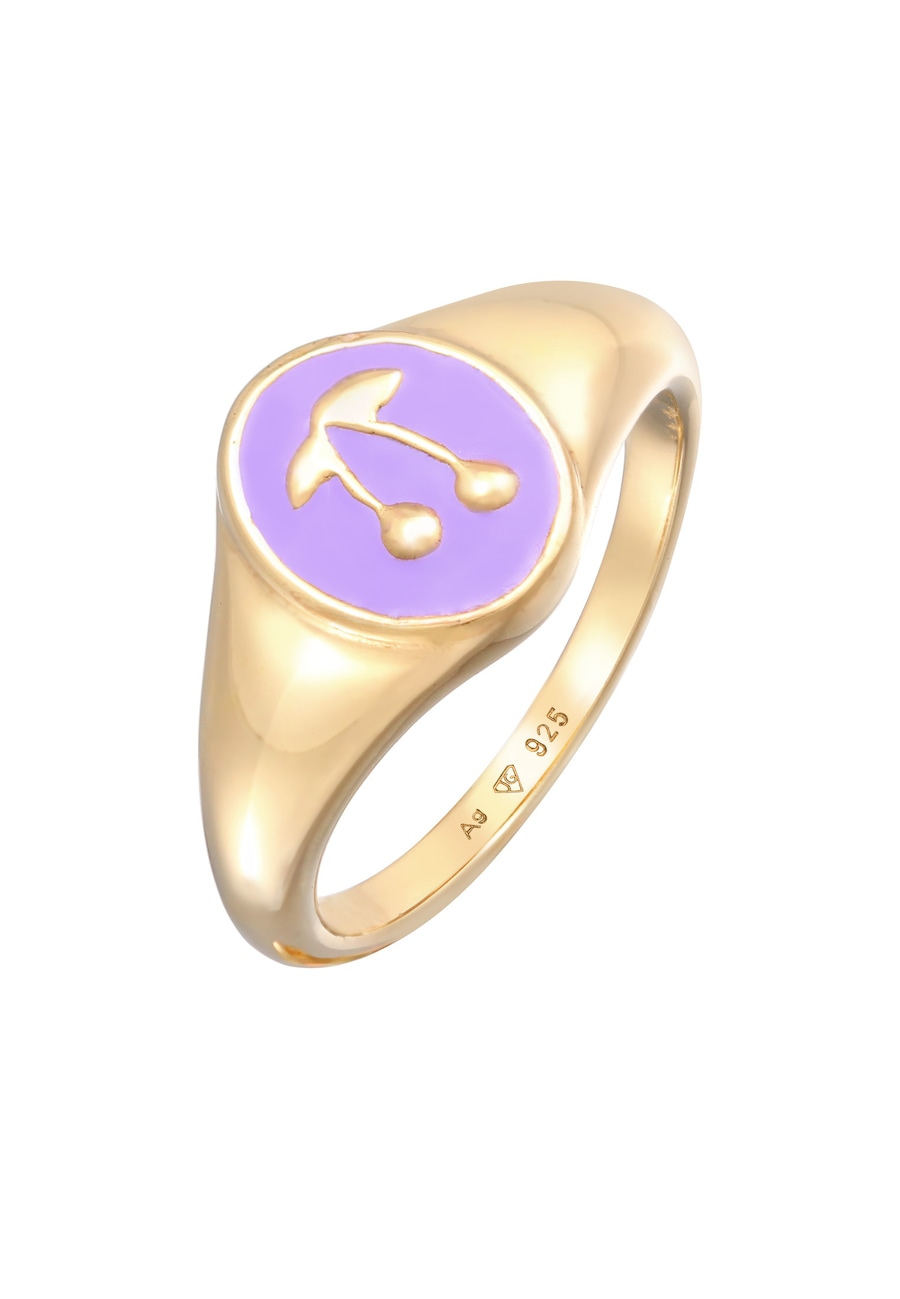 Elli Damski Signet wiśnia lila z emalią w pozłacanym srebrze 925 Sterling Silver Pierścionki 1 ct