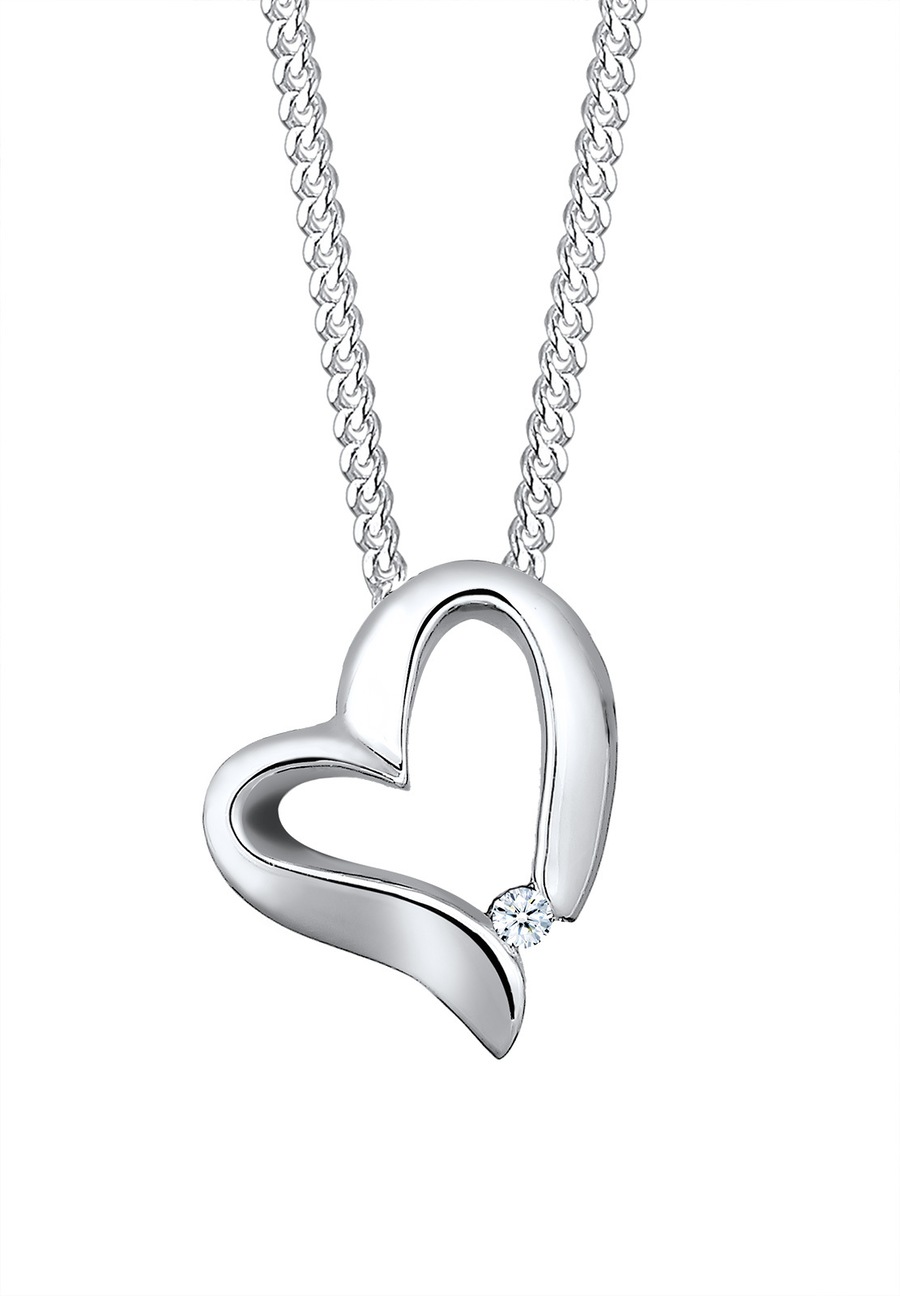 Elli DIAMONDS Damski wisiorek serce zakrzywione z diamentem (0.015 ct.) srebro 925 Sterling Silver Naszyjniki 1 ct